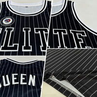 Custom Basketball Jersey - Black White Pinstripe Black-White Authentic