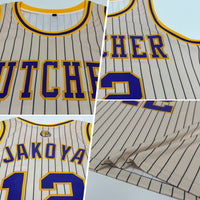 Custom Basketball Jersey - Cream Black Pinstripe Purple-Gold Authentic