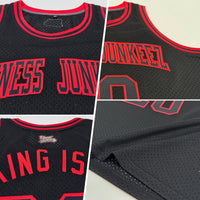 Custom Basketball Jersey - Black Black-Red Authentic Throwback
