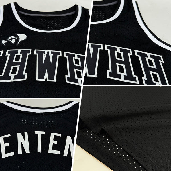 Custom Basketball Jersey - Black Black-White Authentic Throwback