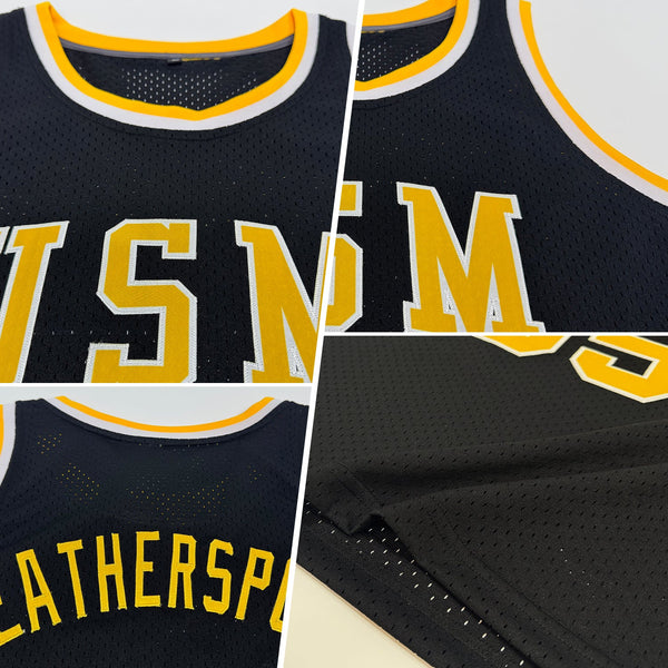 Custom Basketball Jersey - Black Gold-White Authentic Throwback