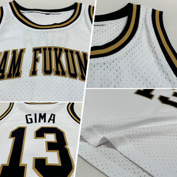 Custom Basketball Jersey - White Black-Old Gold Authentic Throwback