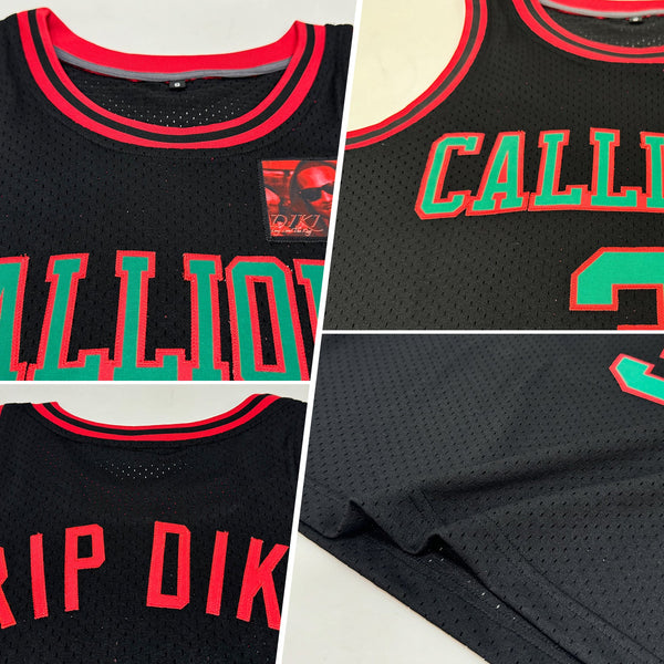 Custom Basketball Jersey - Black Kelly Green-Red Authentic Throwback