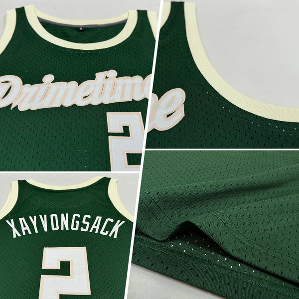 Custom Basketball Jersey - Hunter Green White-Cream Authentic Throwback