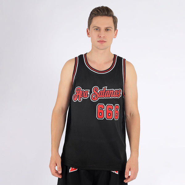 Custom Basketball Jersey - Black Red-White Authentic Throwback