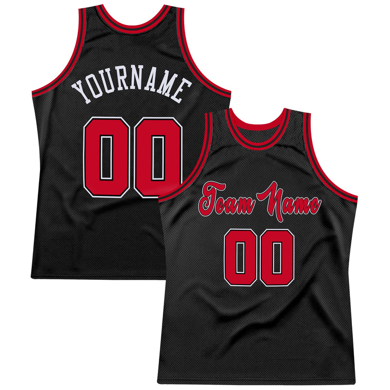 Custom Basketball Jersey - Black Red-White Authentic Throwback