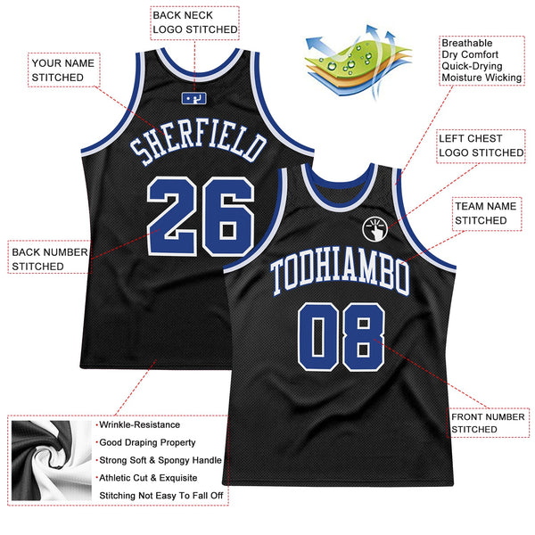 Custom Basketball Jersey - Black Royal-White Authentic Throwback
