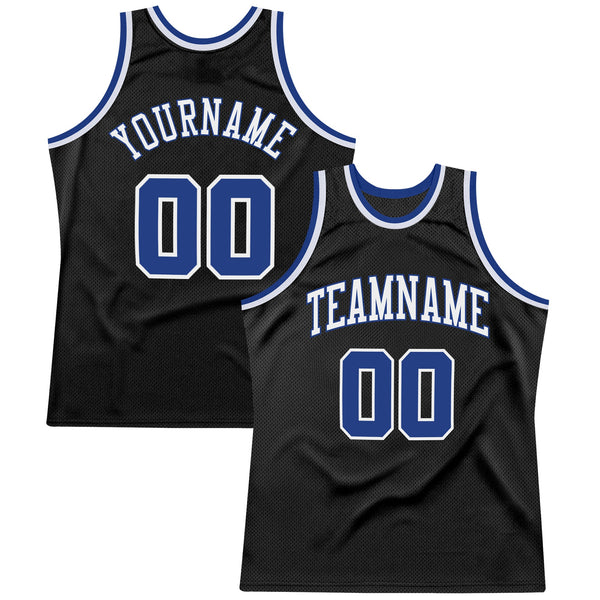 Custom Basketball Jersey - Black Royal-White Authentic Throwback