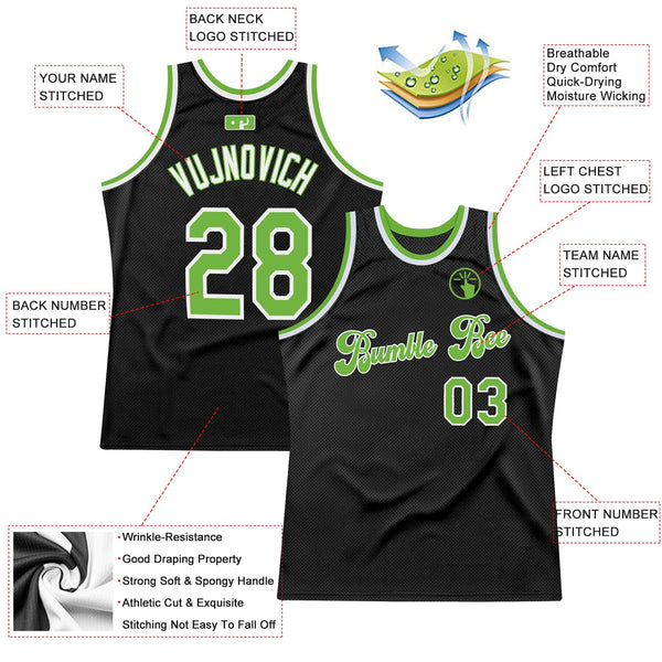 Custom Basketball Jersey - Black Neon Green-White Authentic Throwback