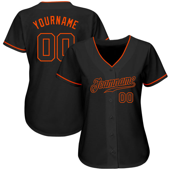 Custom Baseball Jersey - Black Black-Orange Authentic