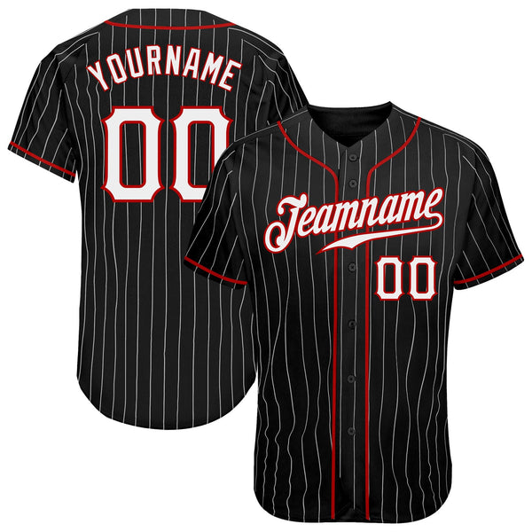 Custom Baseball Jersey - Black White Pinstripe White-Red Authentic