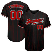 Custom Baseball Jersey - Black Red Pinstripe Red-White Authentic