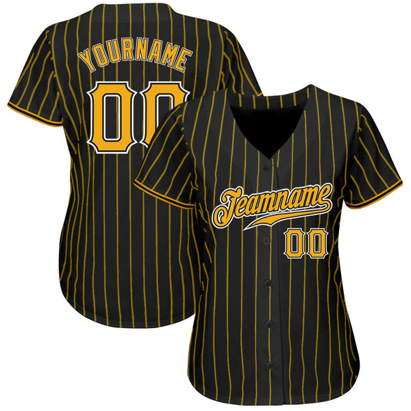 Custom Baseball Jersey - Black Gold Pinstripe Gold-White Authentic