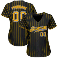 Custom Baseball Jersey - Black Gold Pinstripe Gold-White Authentic