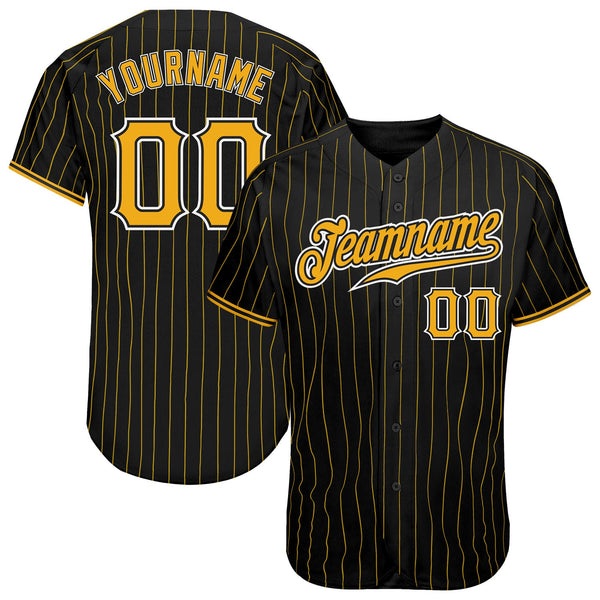 Custom Baseball Jersey - Black Gold Pinstripe Gold-White Authentic