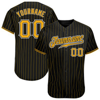 Custom Baseball Jersey - Black Gold Pinstripe Gold-White Authentic