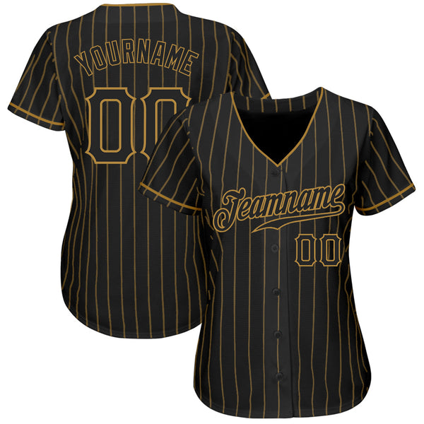 Custom Baseball Jersey - Black Old Gold Pinstripe Black Authentic