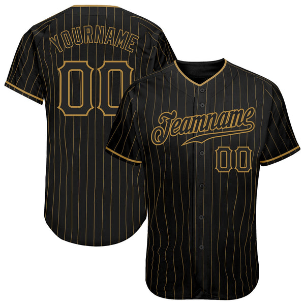 Custom Baseball Jersey - Black Old Gold Pinstripe Black Authentic