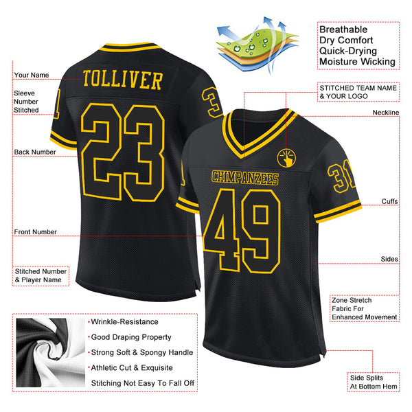 Custom Football Jersey - Black Black-Gold Mesh Authentic Throwback