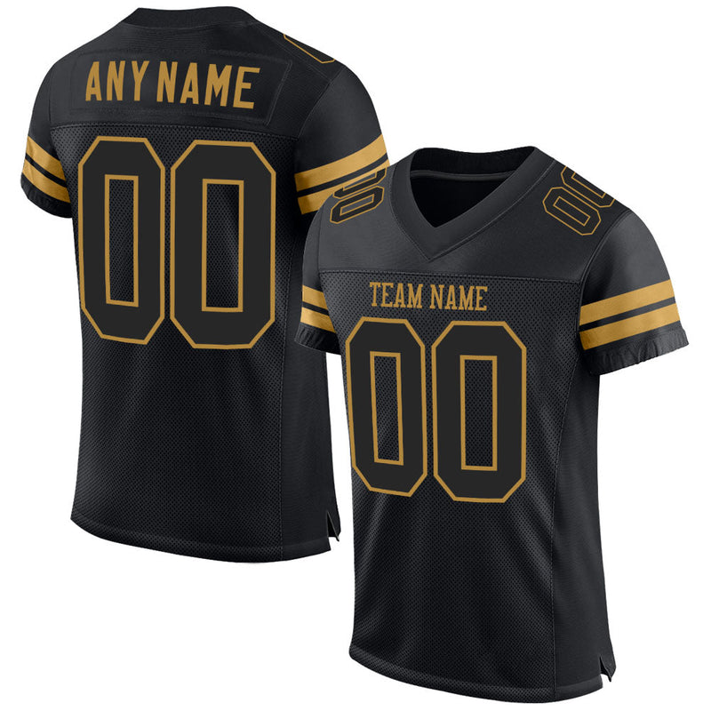 Custom Football Jersey - Black Black-Old Gold Mesh Authentic