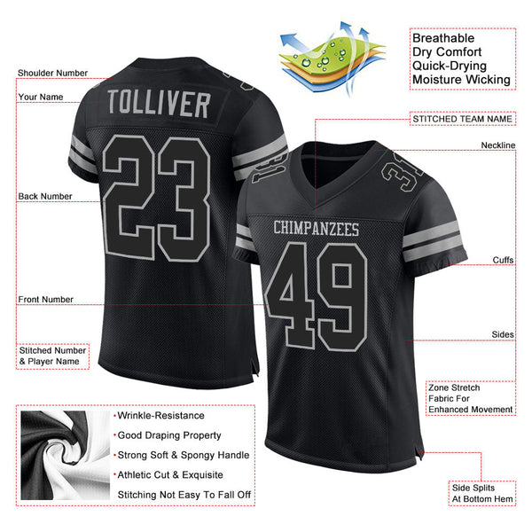 Custom Football Jersey - Black Black-Gray Mesh Authentic