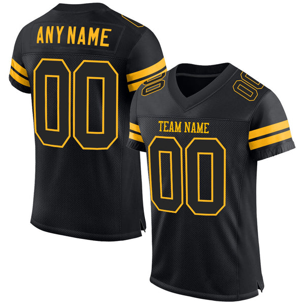 Custom Football Jersey - Black Black-Gold Mesh Authentic