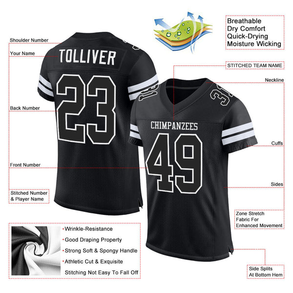 Custom Football Jersey - Black Black-White Mesh Authentic