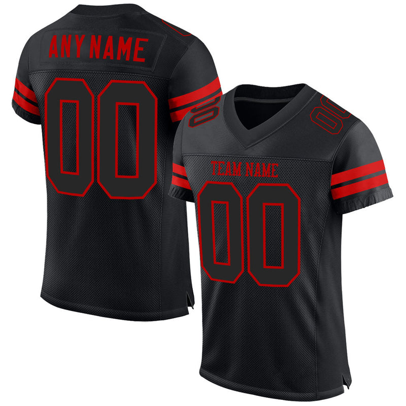 Custom Football Jersey - Black Black-Red Mesh Authentic
