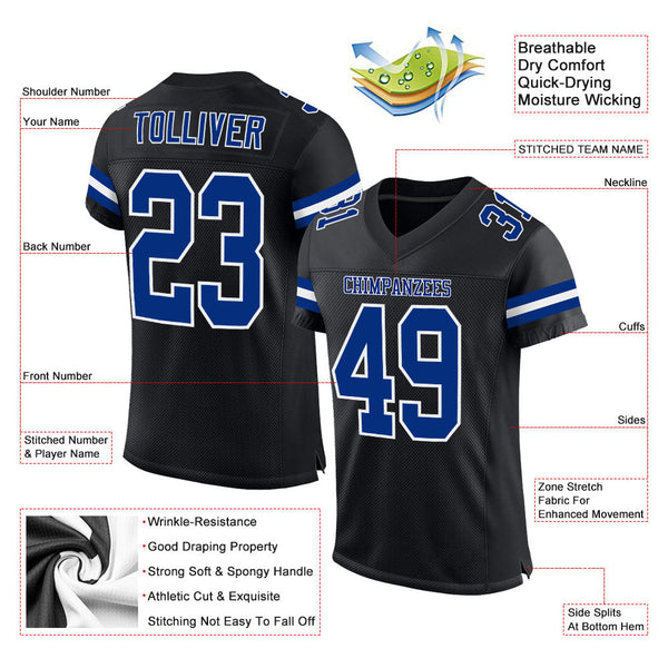 Custom Football Jersey - Black Royal-White Mesh Authentic