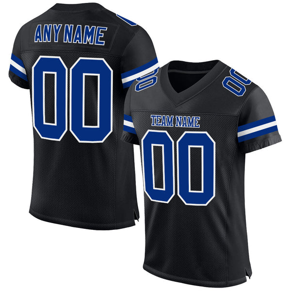 Custom Football Jersey - Black Royal-White Mesh Authentic