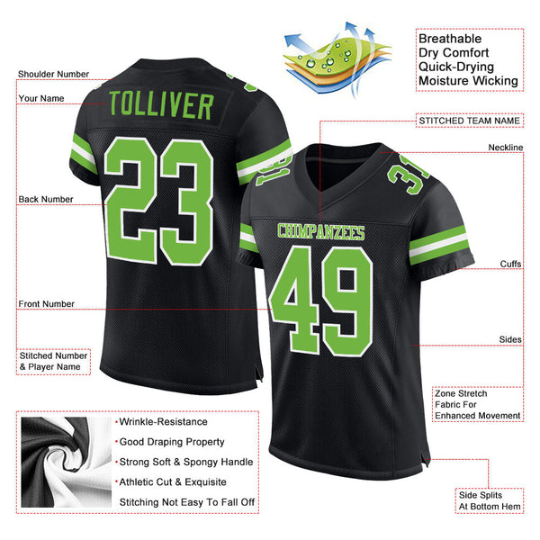 Custom Football Jersey - Black Neon Green-White Mesh Authentic