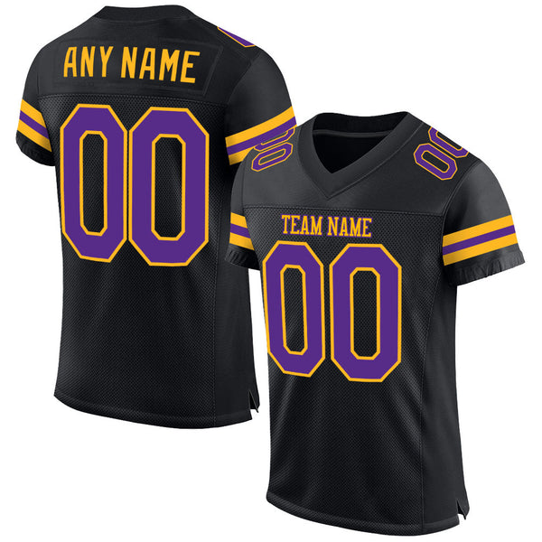 Custom Football Jersey - Black Purple-Gold Mesh Authentic