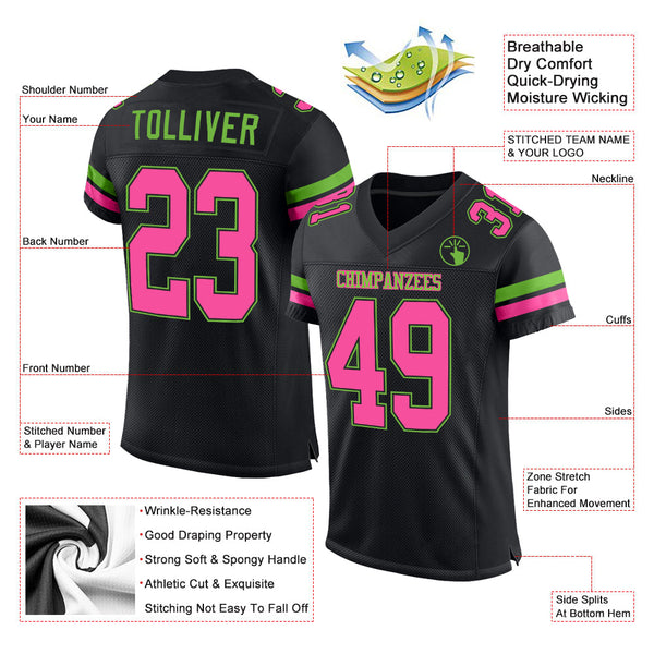 Custom Football Jersey - Black Pink-Neon Green Mesh Authentic