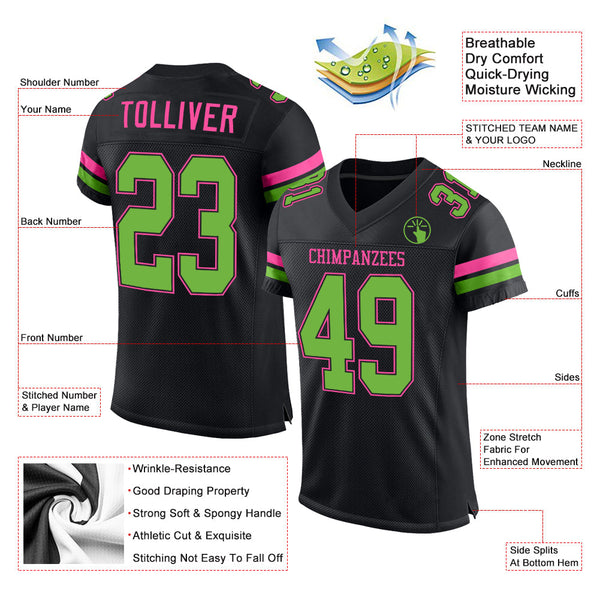Custom Football Jersey - Black Neon Green-Pink Mesh Authentic