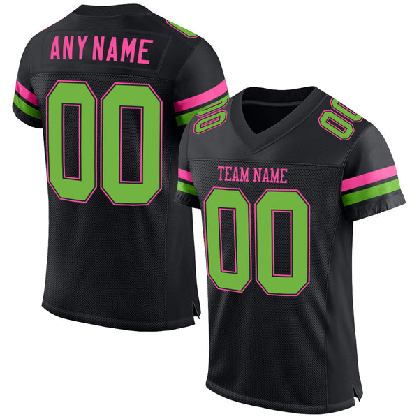 Custom Football Jersey - Black Neon Green-Pink Mesh Authentic