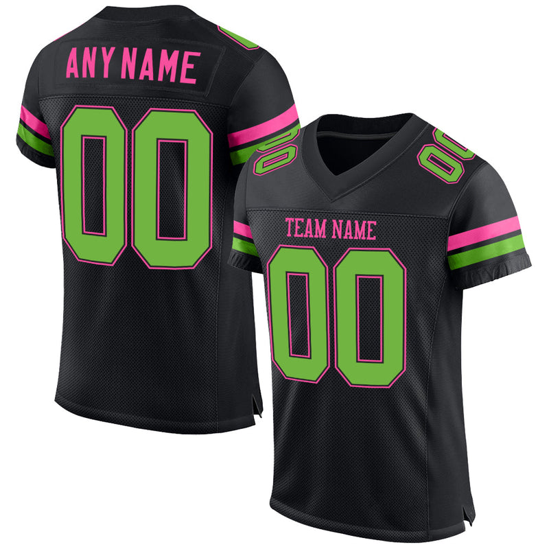 Custom Football Jersey - Black Neon Green-Pink Mesh Authentic