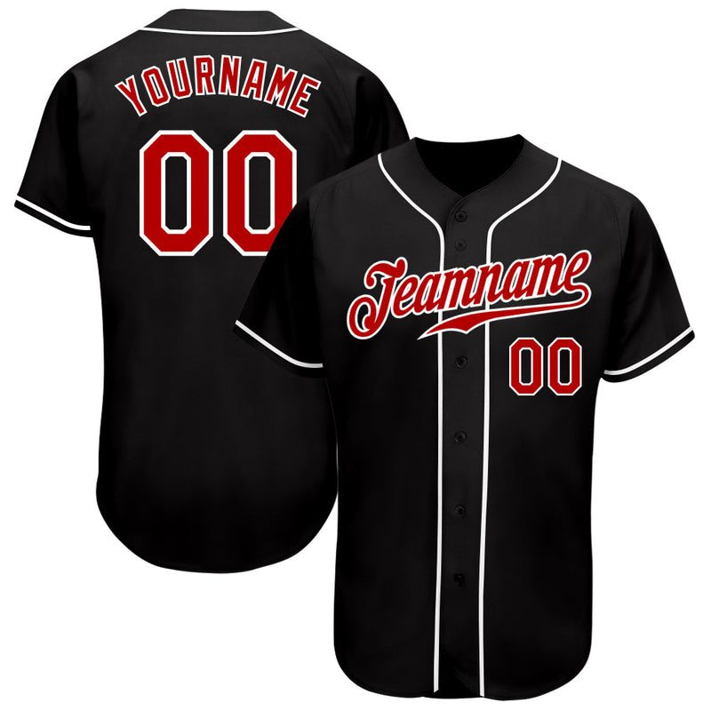 Custom Baseball Jersey - Black Red-White Authentic