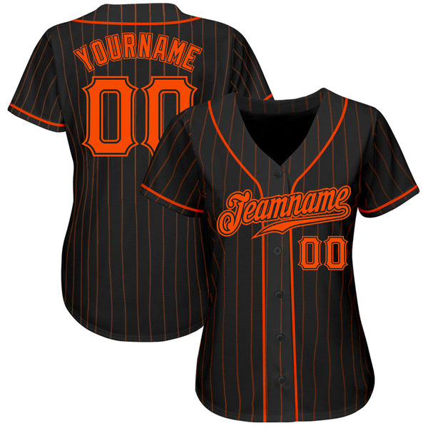Custom Baseball Jersey - Black Orange Pinstripe Orange-Black Authentic