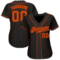 Custom Baseball Jersey - Black Orange Pinstripe Orange-Black Authentic