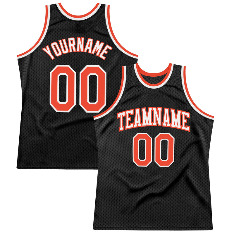 Custom Basketball Jersey - Black Orange-White Authentic Throwback