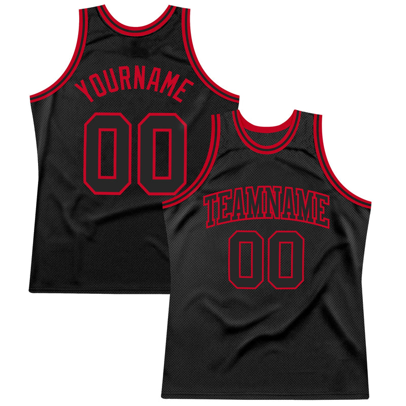 Custom Basketball Jersey - Black Black-Red Authentic Throwback