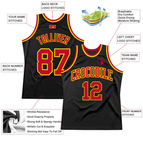 Custom Basketball Jersey - Black Red-Gold Authentic Throwback