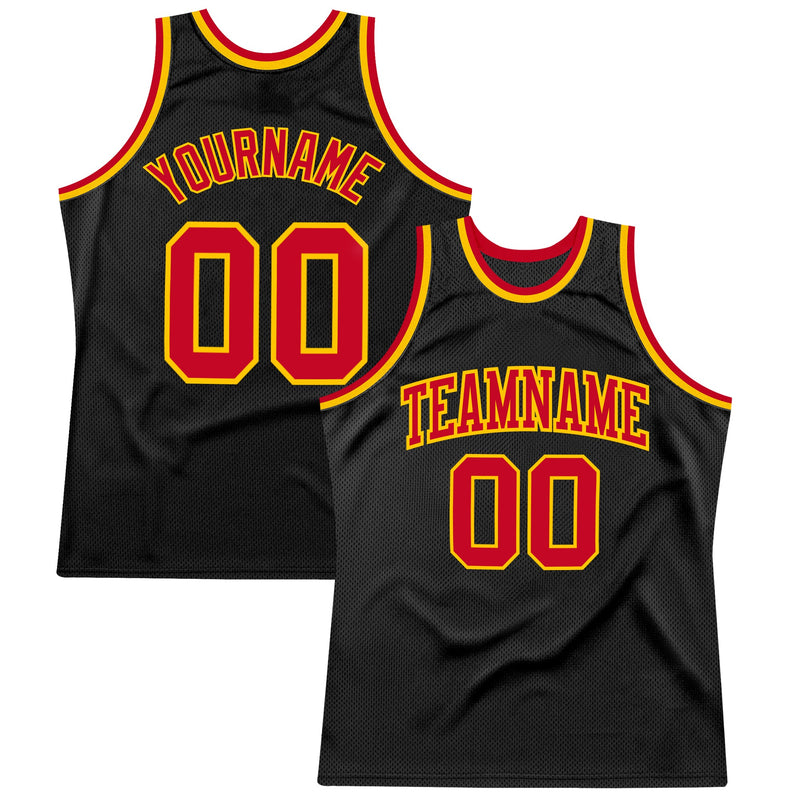 Custom Basketball Jersey - Black Red-Gold Authentic Throwback