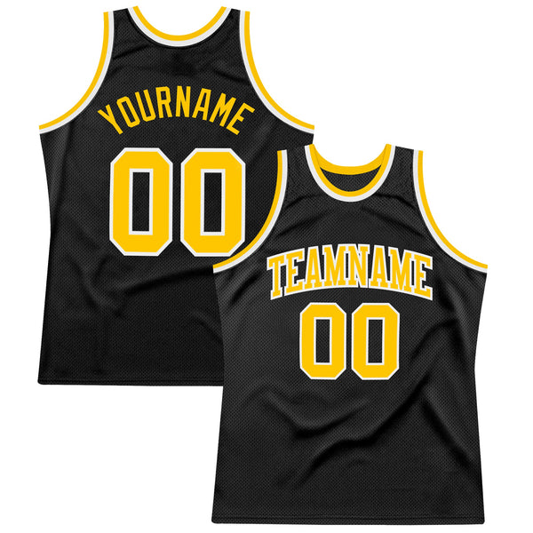 Custom Basketball Jersey - Black Gold-White Authentic Throwback