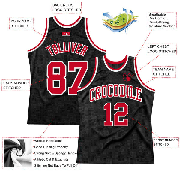 Custom Basketball Jersey - Black Red-White Authentic Throwback