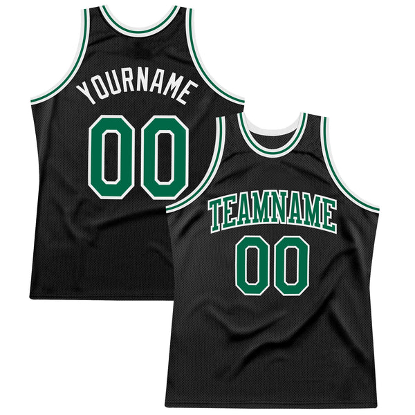 Custom Basketball Jersey - Black Kelly Green-White Authentic Throwback