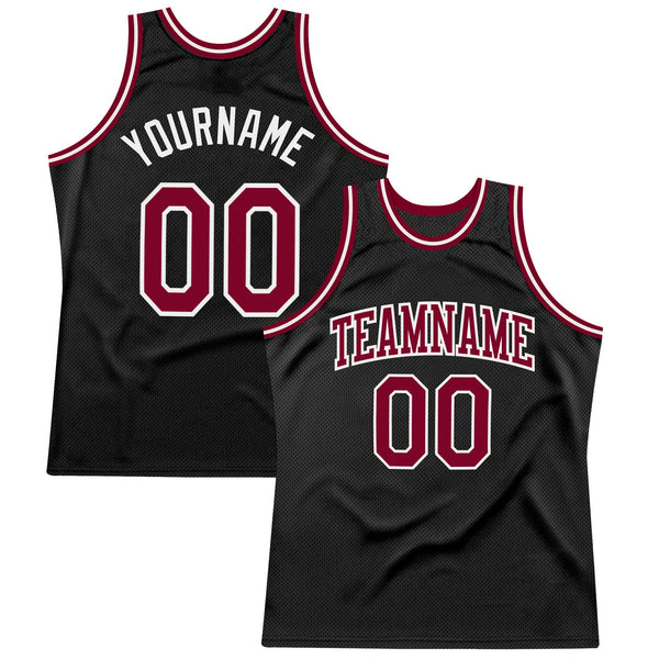 Custom Basketball Jersey - Black Maroon-White Authentic Throwback