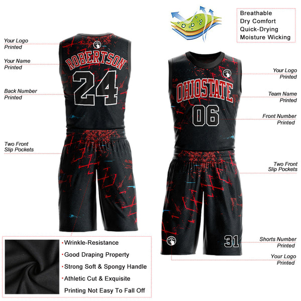 Custom Basketball Jersey - Black Black-Red Round Neck Sublimation Uniform