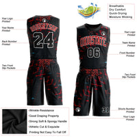 Custom Basketball Jersey - Black Black-Red Round Neck Sublimation Uniform