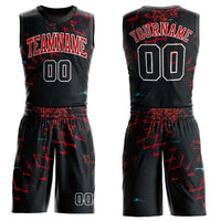 Custom Basketball Jersey - Black Black-Red Round Neck Sublimation Uniform